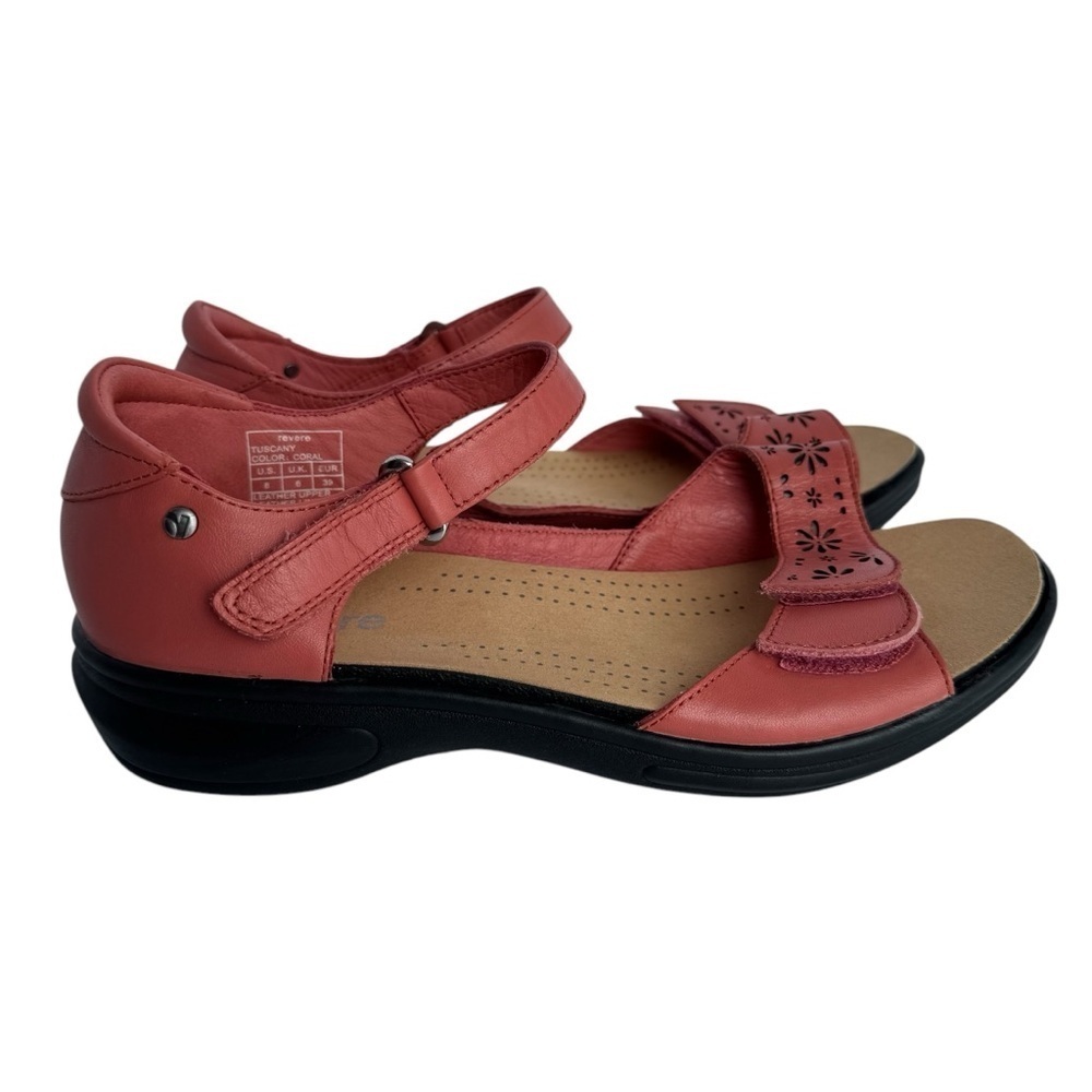 Revere Leather Strappy Sandal Sz 8 Coral Peach Summer Slingback Comfort NWOT